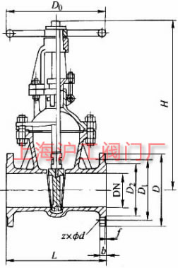 Z40H、Z40Y、Z40W 型 PN16、PN25 鋼制楔式閘閥外形及結(jié)構(gòu)尺寸示意圖