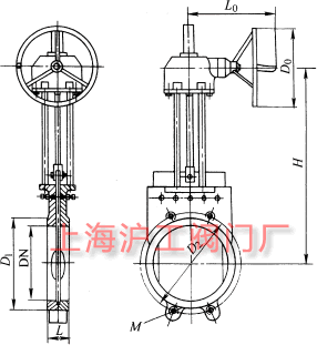 Z573X-6、Z573X-10 型鑄鐵錐齒輪傳動對夾式漿液閥主要外形及結(jié)構(gòu)尺寸示意圖