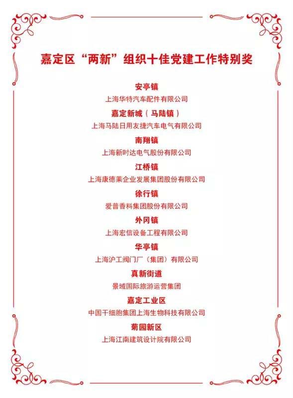 嘉定區兩新組織十佳黨建工作特別獎